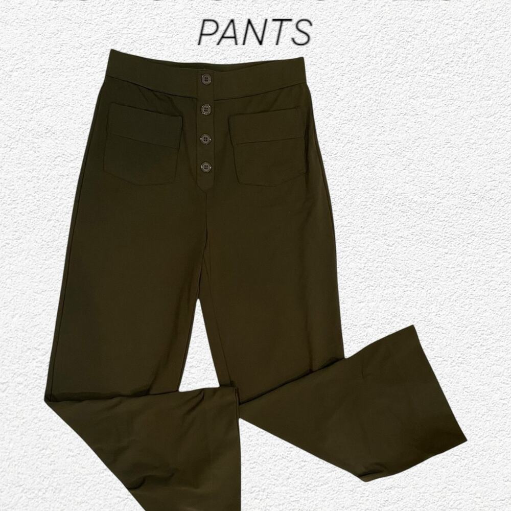Halara Olive Front Button Straight Leg Pants Size Medium Petite
